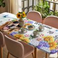 thumbnail image 3 of Spring Dog Table Cloths for 8 Foot Rectangle Tables, Vintage Watercolor Botanical Floral Sunflower Patio Waterproof Elastic Fitted Tablecloths, Washable Rectangular Table Cover for Camping, 3 of 8