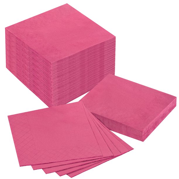 Treamon 100 Pack 2Ply Pink Beverage Napkins, Highly Absorbent