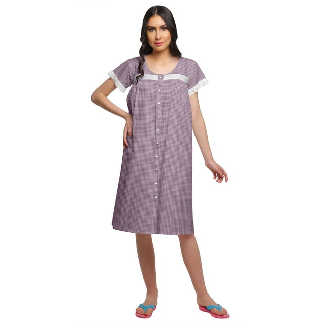 Moomaya Robe de Nuit d'Allaitement en Popeline de Coton à Manches Courtes Imprimée pour Femmes