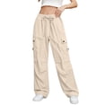 thumbnail image 5 of Edvintorg Cargo Pants for Women Lightweight Casual Loose Fit Elastic Waisted Wide Leg Trousers with Drawstring Beige M, 5 of 7