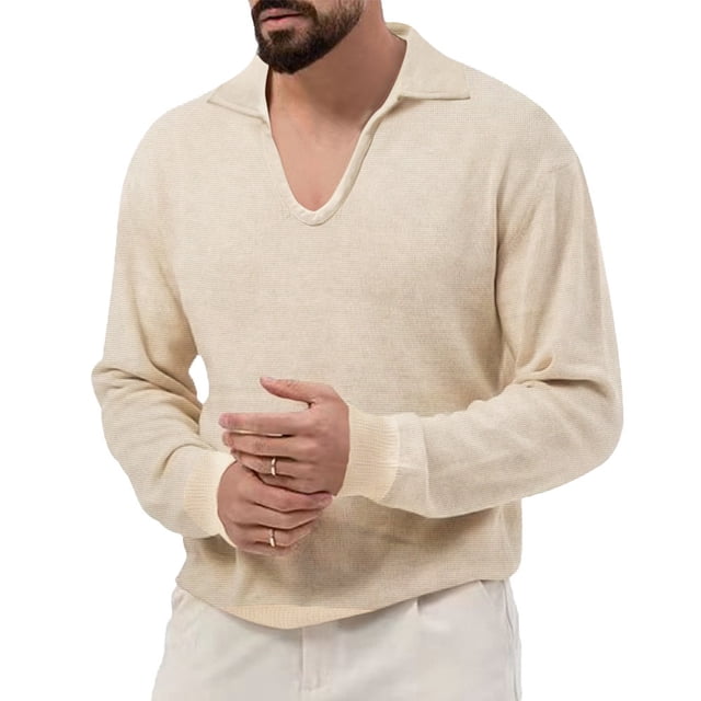 Mens Long Sleeve Waffle Thermal Shirt Shirts Crew Neck Layering Color New Top