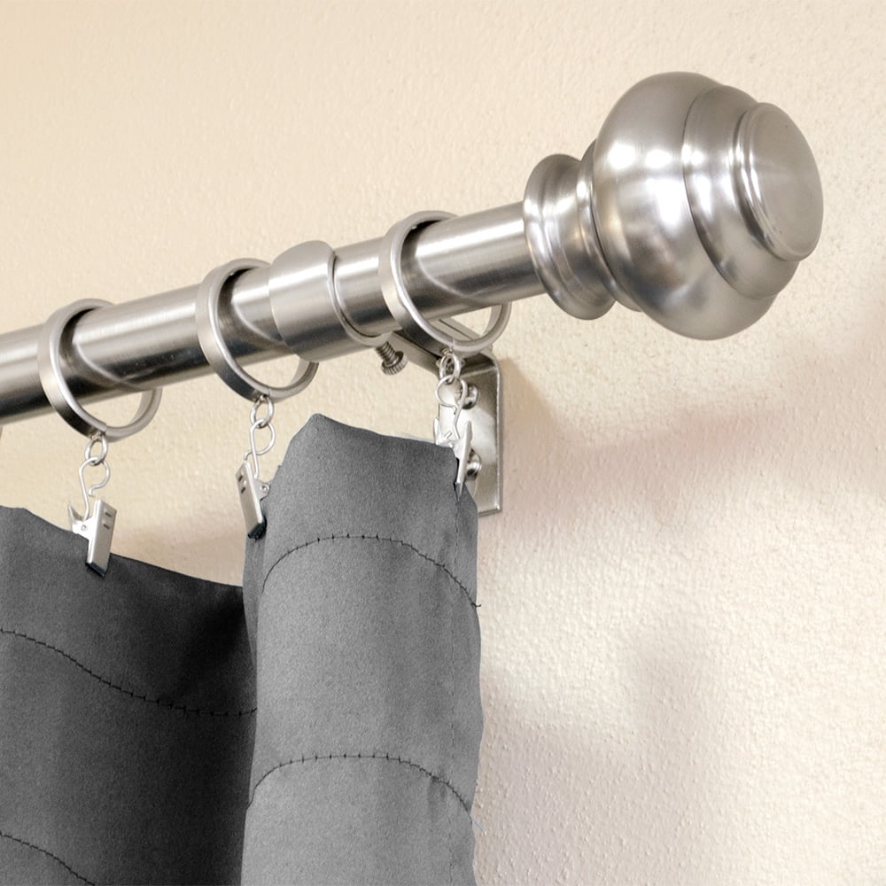 Lumino 1" Plated Brushed Nickel Somerset Knob Adjustable Single Curtain Rod Set, 42"-120"