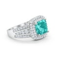 thumbnail image 2 of Halo Art Deco Ring Princess Cut Paraiba Tourmaline CZ 925 Sterling Silver Size 6, 2 of 7