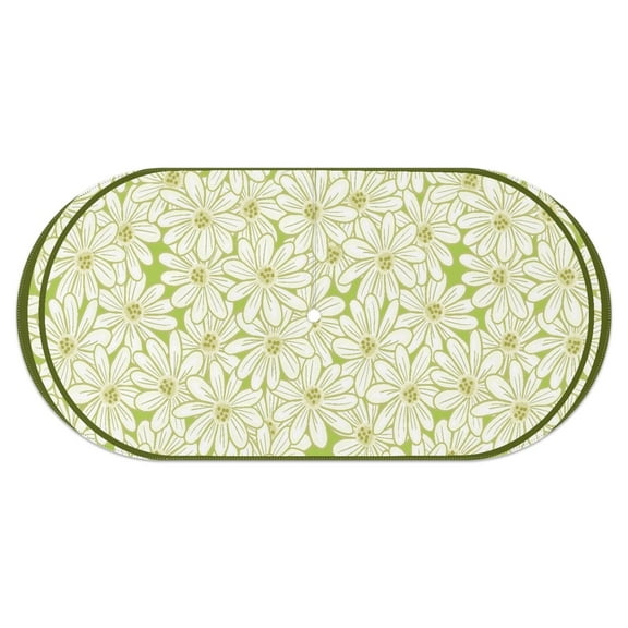 Outdoor Oval Waterproof Green Daisy Tablecloth with Umbrella Hole and Zipper,Reusable Indoor/Outdoor Durable Table Cover for Patio, Party, Picnic 60 X 120 Inch