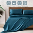 thumbnail image 5 of MR&HM Silky Satin Sheet Set King Size 4 Pcs, Elegant Luxurious King Size Bed Sheets, with Flat Sheet, 15'' Deep Pocket Fitted Sheet and King Satin Pillow Cases Set of 2 (King Size, Teal), 5 of 7