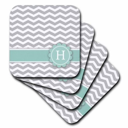

3dRose Letter H monogrammed on grey and white chevron with mint - gray zigzags - personal initial zig zags - Soft Coasters set of 4