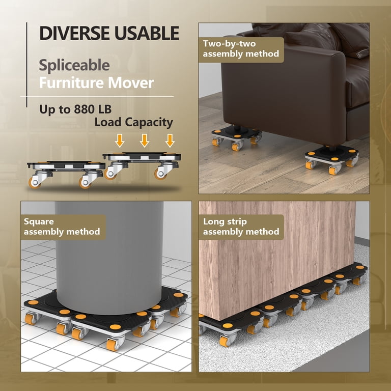 ONEON Furniture Mover Set – 4 Steel Tri-Dollies & 1 Lifter, 720 Lb Capacity, 360° Wheels For Heavy Items