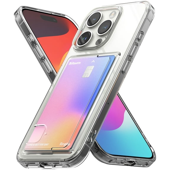 Ringke Fusion Card [Hold Up to 3 Cards] Compatible with iPhone 15 Pro Case, Hard Back with Build-in Card Slot Holder Transparent Wallet Phone Cover for Women, Men - Clear