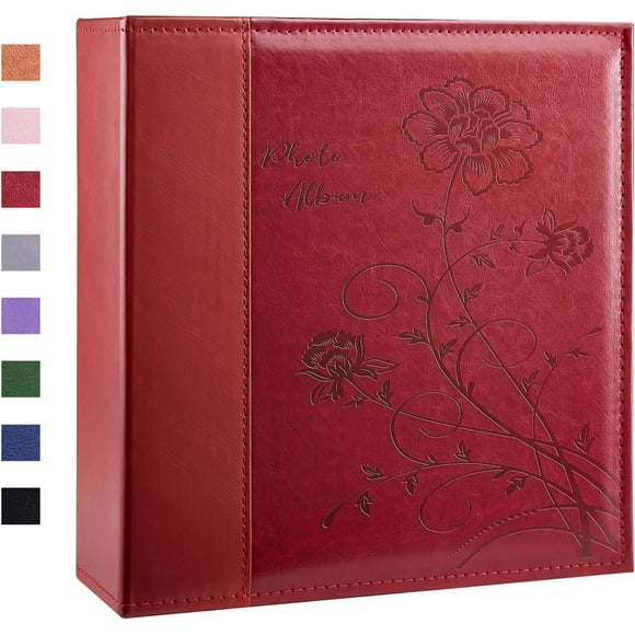 TRAHOO-Photo Album 4x6 400 Pockets, Leather Cover Photo Albums Holds 400 Vertical Pictures for Family Anniversary Baby (Red)