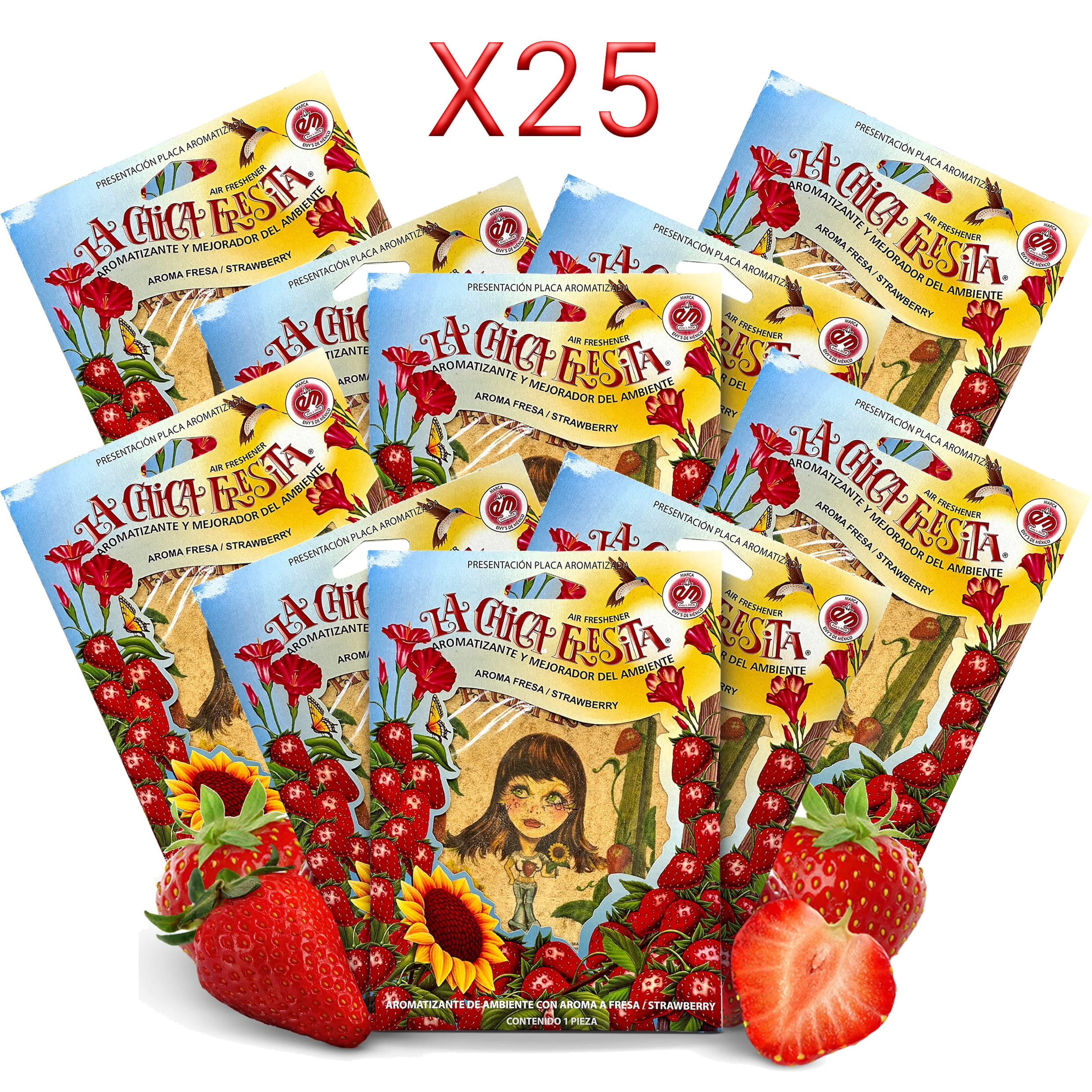 La Chica Fresita Car Air Freshener Original Plaque Fresa/Strawberry (25 In Box)