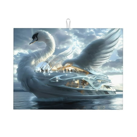 

Xecao Fantasy Swan Yacht Design Patten Drying Mat Dish Drying Mats for Kitchen Counter Super Absorbent Dish Drying Pads 18×24 Inch