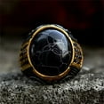thumbnail image 3 of PAURO Men's Stainless Steel Vintage Gothic Agate Signet Ring Black Synthetic Turquoise Biker Rings Size 7, 3 of 5