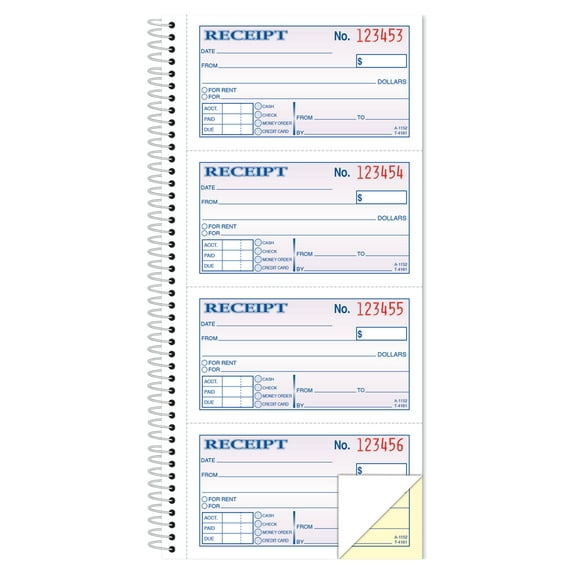 Adams 2-Part Rent Receipt Book, Carbonless, 200 Forms, 2 3/4 x 4 3/4