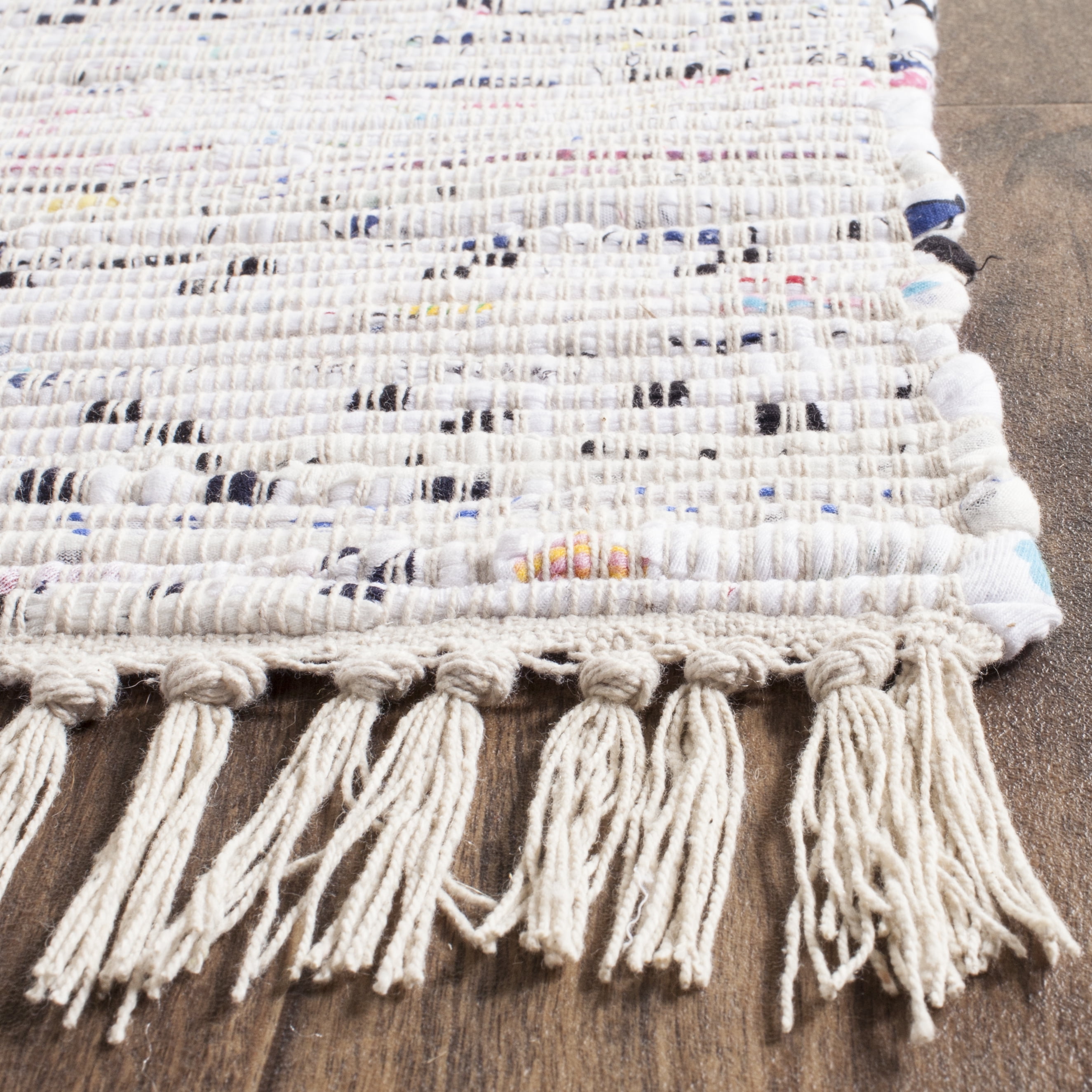 SAFAVIEH Rag Robynne Striped Cotton Area Rug, Ivory/Multi, 9' x 12'