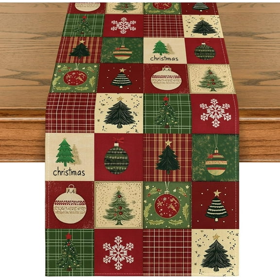 mubwai Xmas Tree Gift Party Atmosphere 210 GSM Christmas Table Runner, Winter Kitchen Dining Table Decoration for Home Party Decor 13x72 Inch