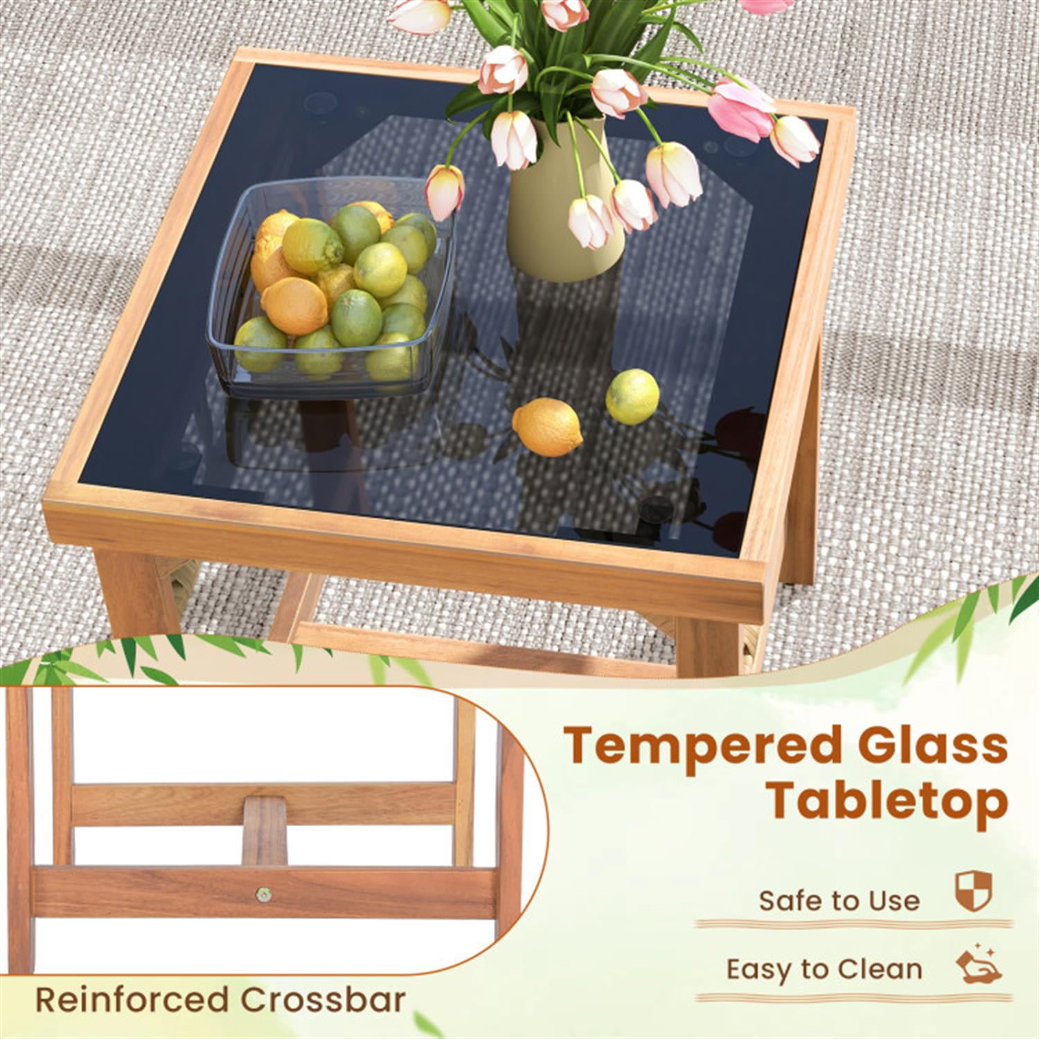 Demi Bonn 3 Pieces Patio Furniture Set with Acacia Wood Frame Cushions, Conversation Armchairs for Garden Poolside Balcony, Brown