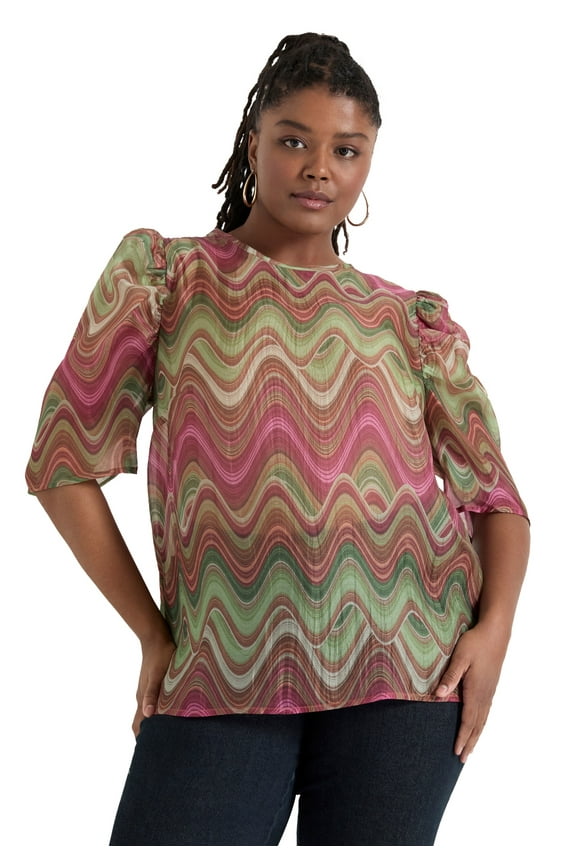 Women's Plus Size Mutton-Sleeve Organza Blouse