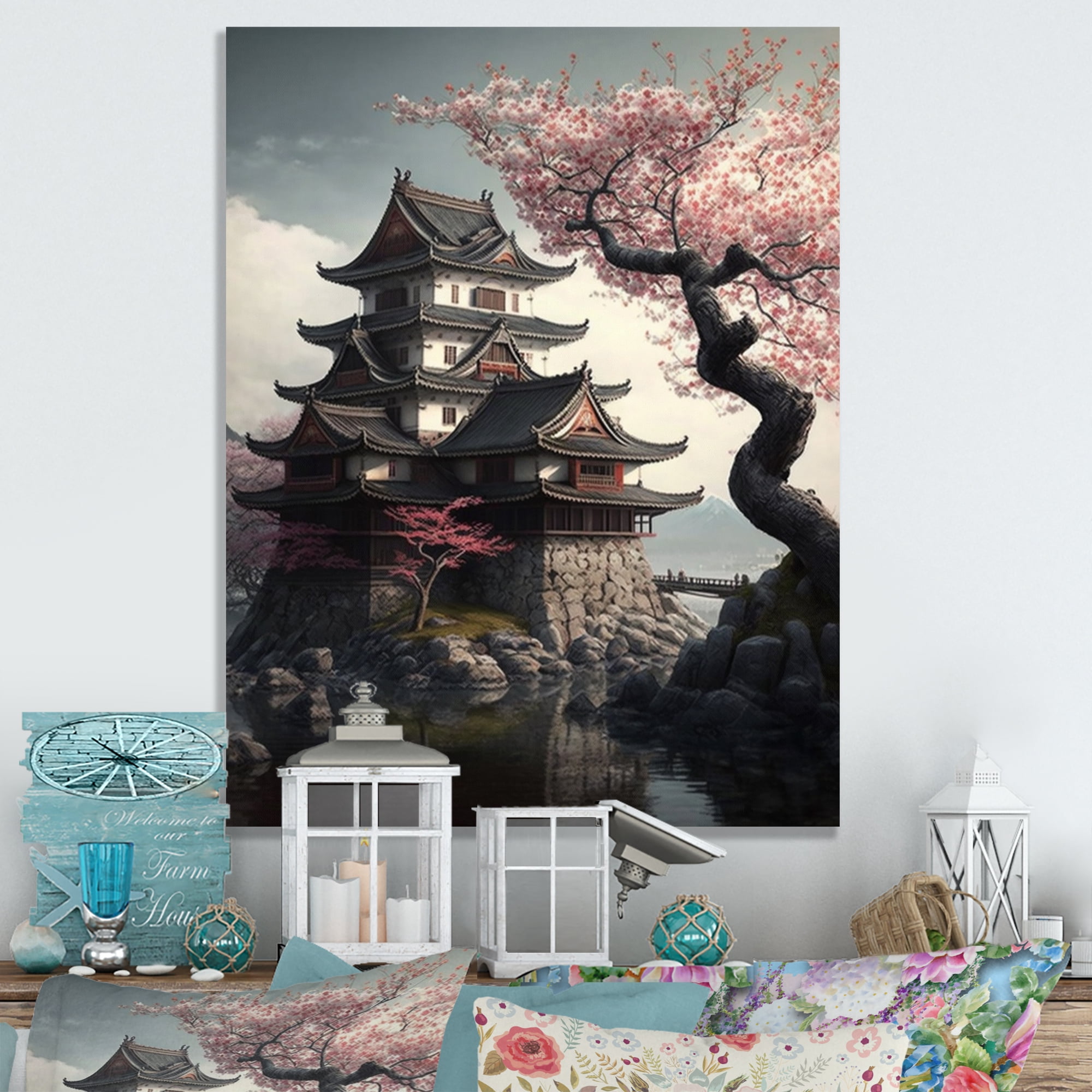 Designart Cherry Blossums In The City II Canvas Wall Art