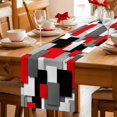 thumbnail image 5 of Red Black Geometric Cotton Linen Table Runner for Dining Kitchen, Modern Abstract Art Block Wedding Outdoor Party Tablerunners Decoration, Dresser Scarf Coffee Tablecloth Runners 13x108 Inches, 5 of 9