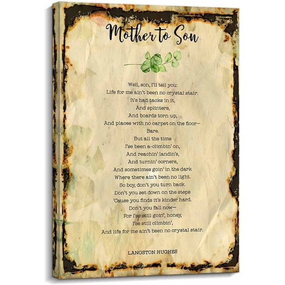 Mother To Son Poem Wall Decor Langston Hughes Quotes Wall Art Poetry Posters for Home Painting Canvas Decorations for Bedroom Pictures for Bathrooms Artwork for Kitchen Contemporary Prints