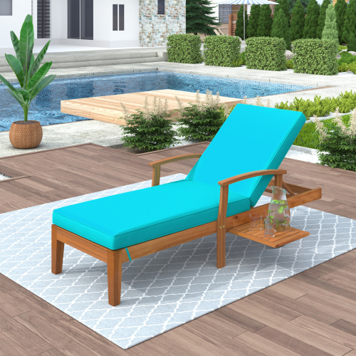 78.8" Patio Chairs,Solid Wood Recliner Chair with Sliding Cup Table and 4 Positions Adjustable Back,Day Bed with Water Resistant Cushion and Wheels,Chaise Lounge Chairs for Backyard,Garden,Poolside - image 2 of 7