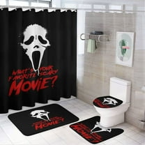 4 Pcs Horror Movie Scream Ghost Face Shower Curtain Sets with Non-Slip Rugs, Toilet Lid Cover and Bath Mat,Cartoon Waterproof Shower Curtain with 12 Hooks, Bathroom Decor Sets, 72" x 72"