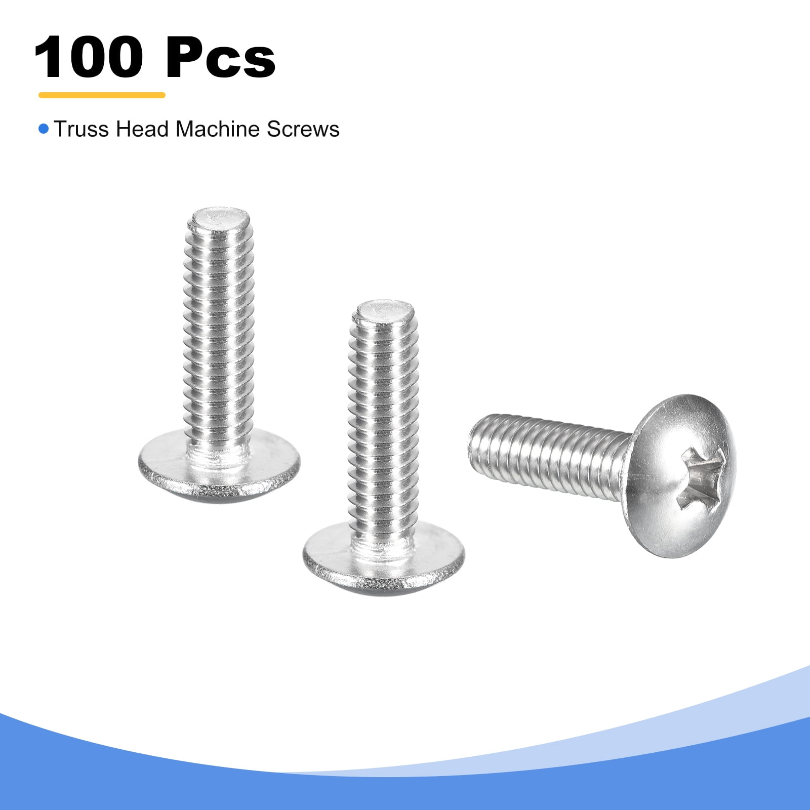 #10-24 x 3/4" Truss Head Phillips Machine Screws, Full Thread, 304 Stainless Steel, 100 Pack