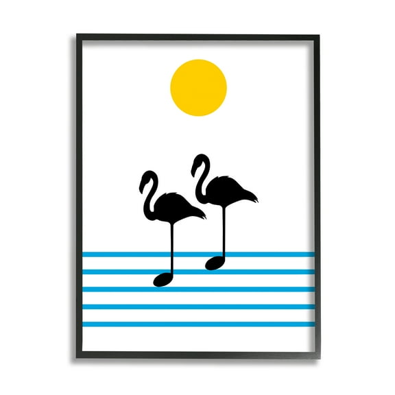 Stupell Industries Morning Sound Flamingo Silhouettes Music Chart Abstraction Beauty & Fashion Painting Black Framed Art Print Wall Art, 11 x 14