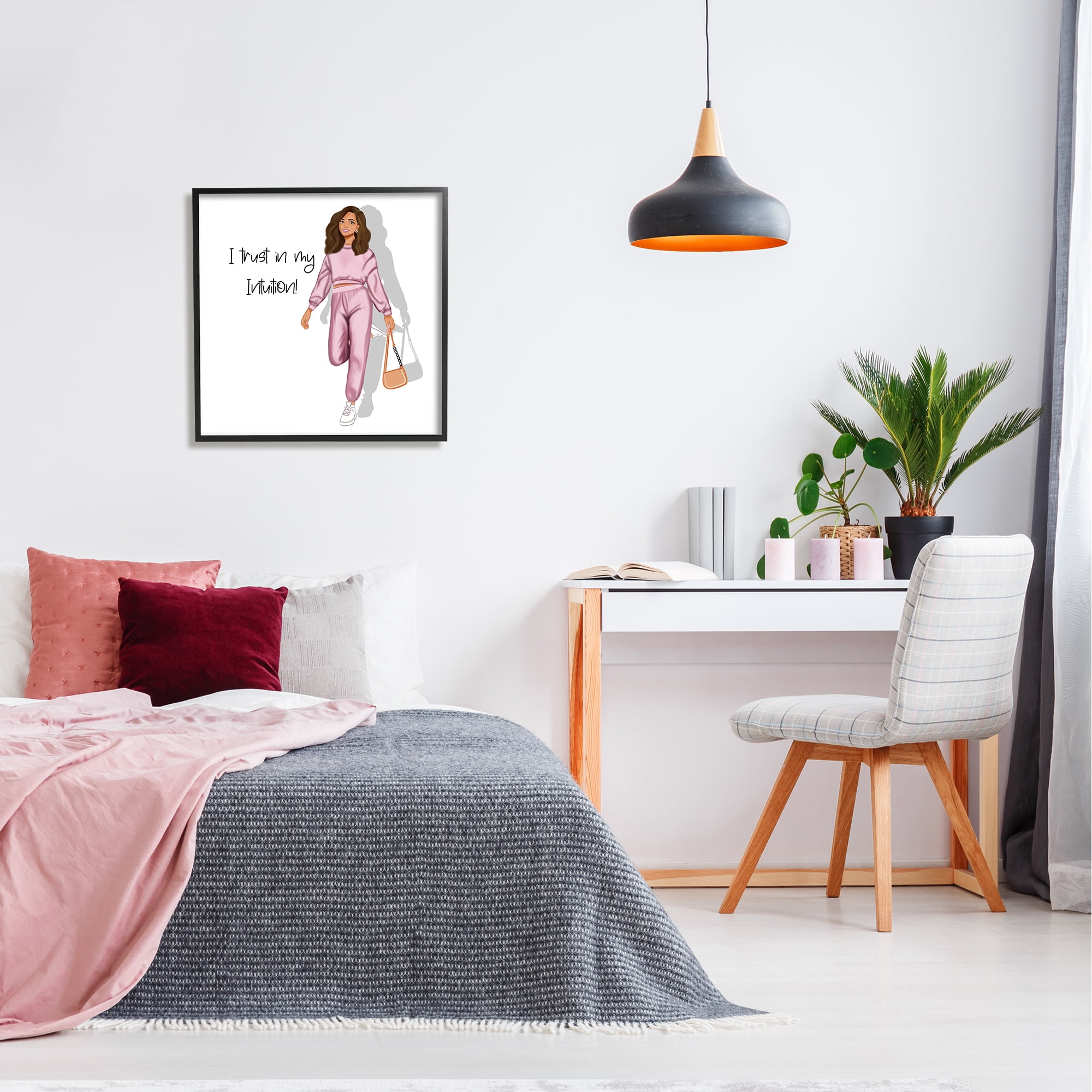 Stupell Industries Trust My Intuition Woman Inspirational Painting Black Framed Art Print Wall Art, 24 x 24