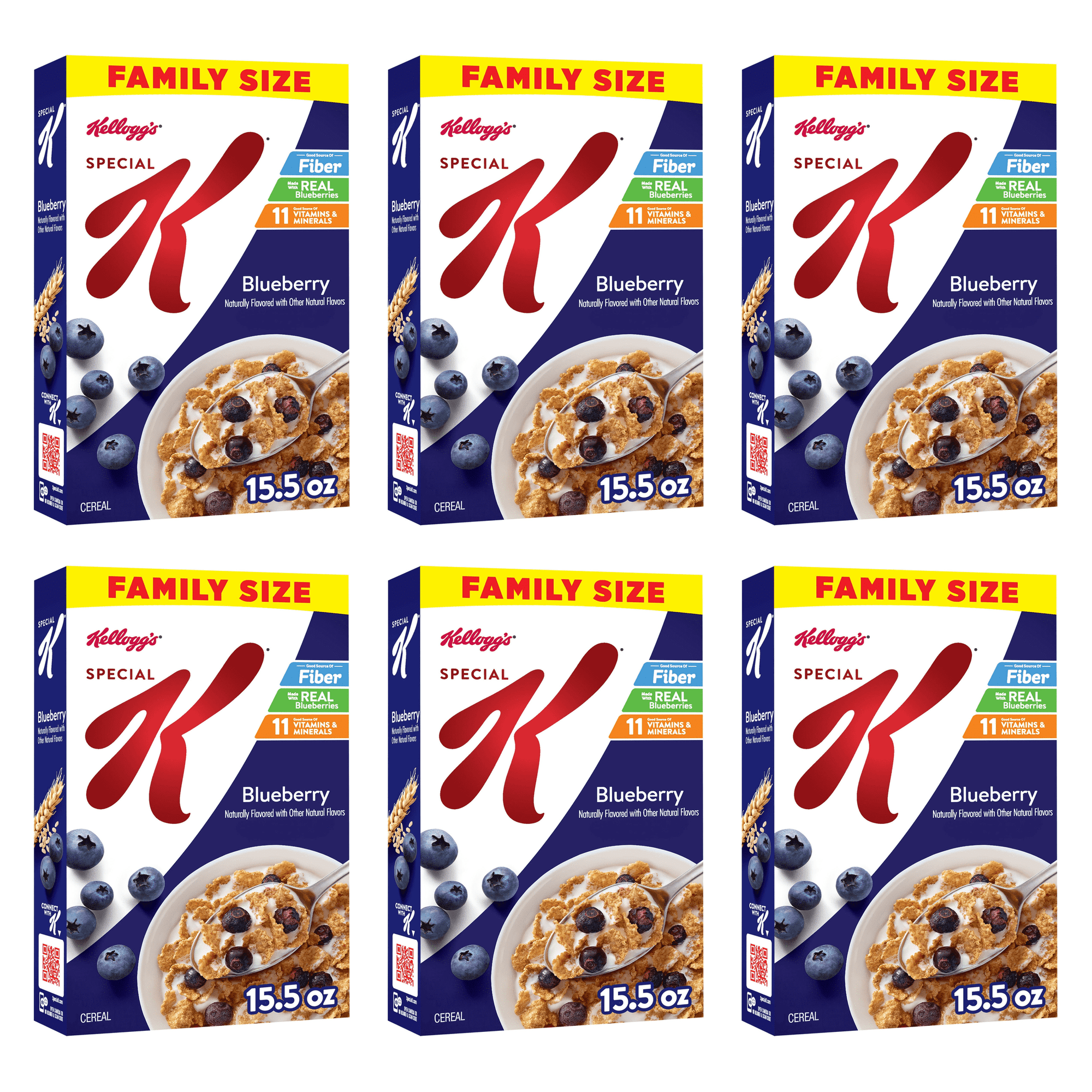 Kellogg's Special K Breakfast Cereal, Fiber Cereal, Family Breakfast, Family Size, Blueberry, 15.5oz (Pack 6)