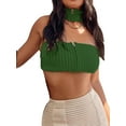thumbnail image 3 of Liacowi Women Strapless Tube Tops Knitted Halter Neck Zipper Bandeau Crop Tops Aesthetic Clothes Party Tops, 3 of 5
