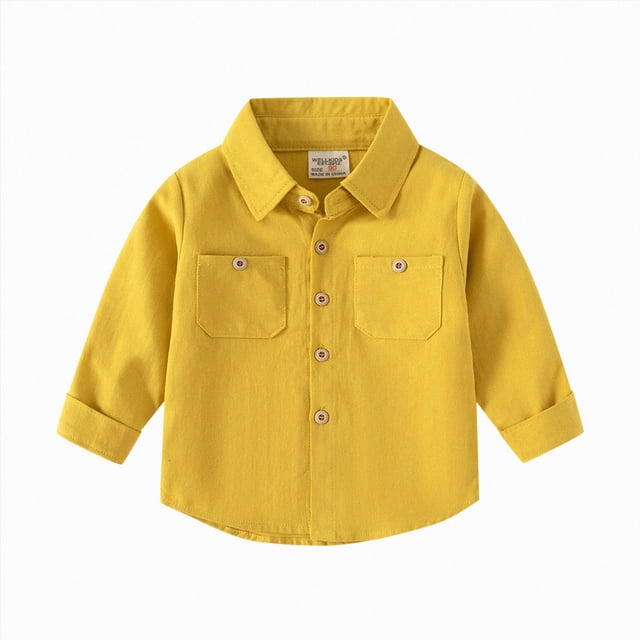WUANDIXFA T-Shirt pour Garçons, Col Rond, Basique, Été, Manches Longues, Couleur Unie, T-Shirt pour Enfants, Chemise Décontractée pour Enfants, Jaune, 3-4 Ans