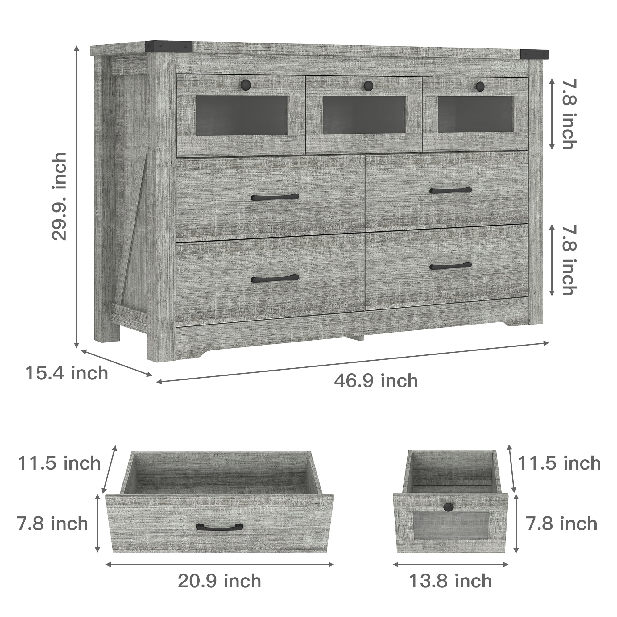 Resenkos Farmhousetic Wooden Led 7 Drawers Dresser for Bedroom, Industrial Gray Chest of Drawers Resenkos Farmhousetic Wooden Led 7 Drawers Dresser for Bedroom, Industrial Gray Chest of Drawers