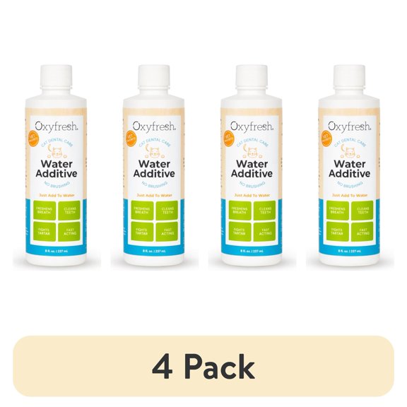 (4 pack) Oxyfresh Dental Cat Water Additive, Easy Solution for Fresh Breath & Teeth Cleaning, Just Add to Water, 8 fl. oz.