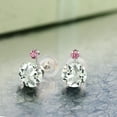 thumbnail image 3 of Gem Stone King 1.68 Ct Round Green Prasiolite Pink Lab Grown Diamond 14K White Gold Earrings, 3 of 3