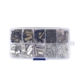 thumbnail image 1 of 370pcs Ribbon Ends Fastener Clasps Textured Crimp End Clamps Cord Ends Buckles Zipper Clips DIY Jewelry Accessories(Ancient Bronze + White K), 1 of 8