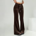 thumbnail image 4 of KDDYLITQ Velvet Pants for Women Velour Drawstring Trousers High Waisted Flare Wide Leg Joggers Thermal Fashion Jeans with Pocket Coffee XL, 4 of 8