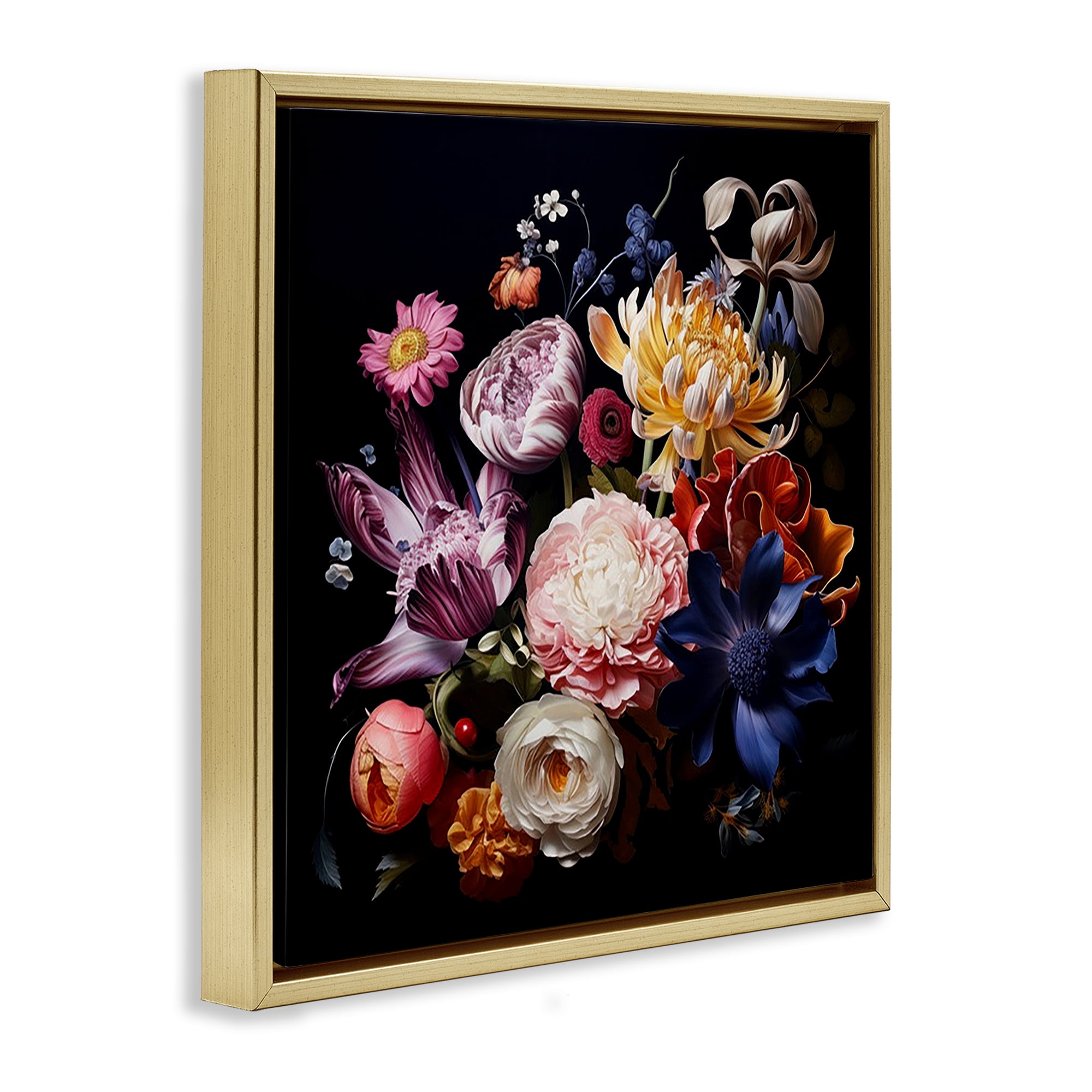Stupell Industries Vintage Botanical Life Plants & Flowers Painting Gold Floater Framed Canvas Art Print Wall Art, 25 x 25