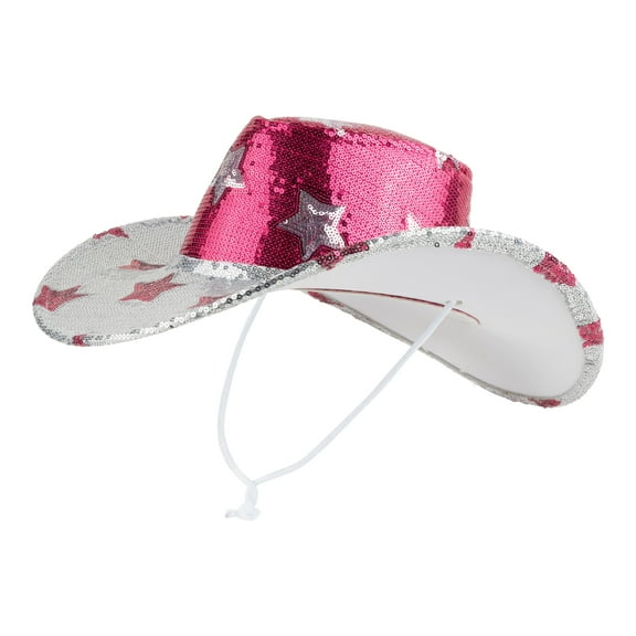 Love HER Sequin Cowgirl Hat Adjustable Multicolor Pink and White Stars