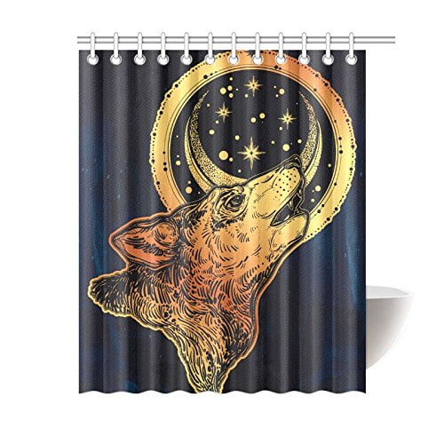MKHERT Wolf howling at moon night sky Polyester Fabric Bathroom Shower Curtain 60x72 inch