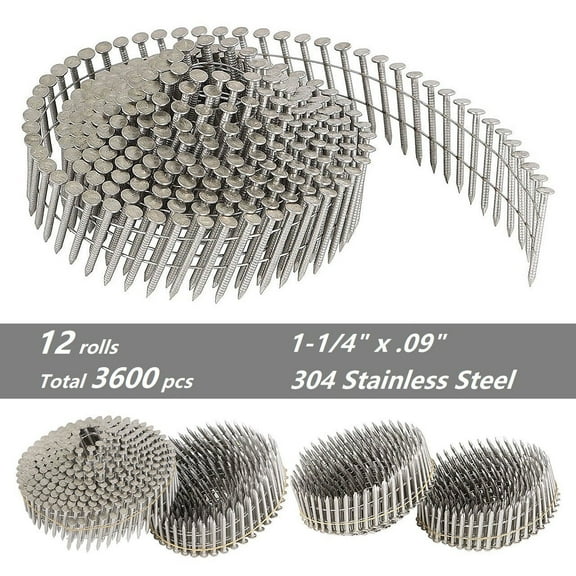 1-1/4" x .09" Round Head Ring Shank Steel Siding Nails (12 Rolls)