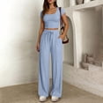 thumbnail image 2 of Two Piece of Workouts Outfits Plus Size Solid-Color Casual Vacation Relaxed Style With Pockets Short Sleeve Neck Blouses Shirts Sets, 2 of 7