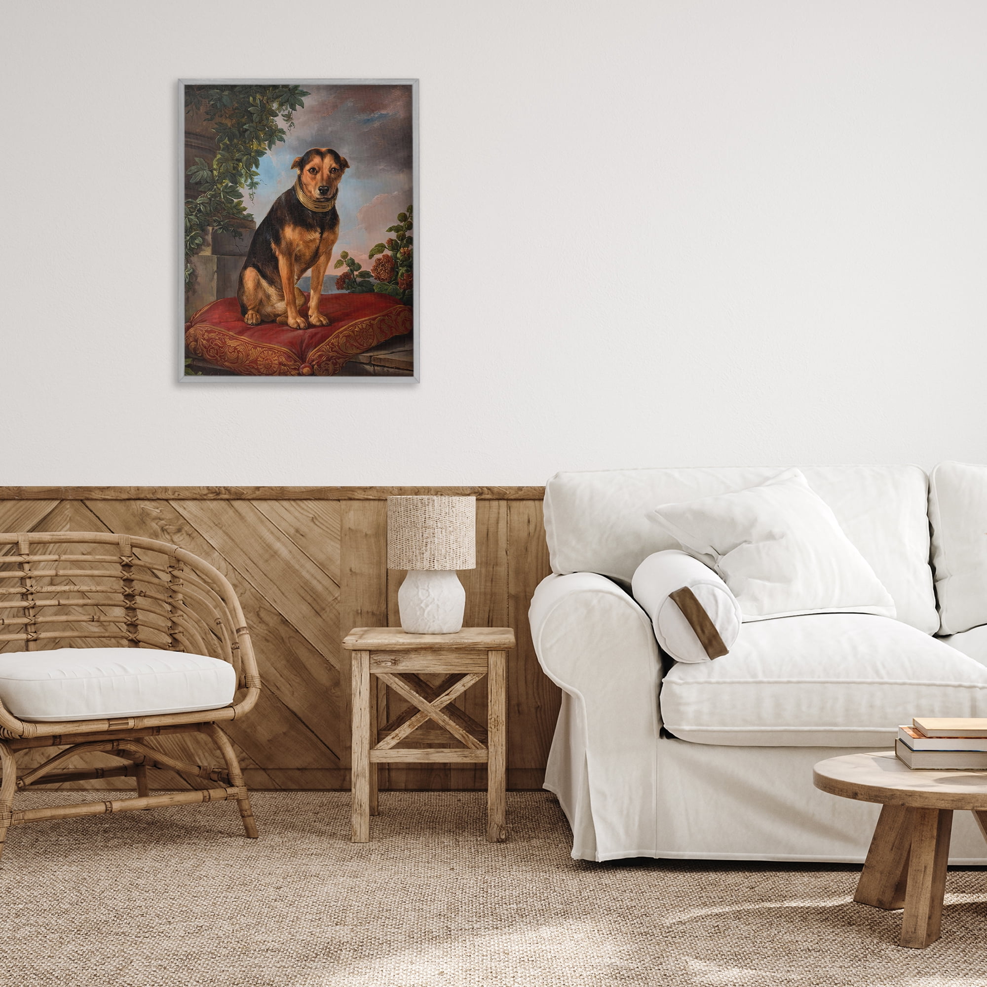 Stupell Industries Historical Dog on Cushion Gray Framed Giclee Art, design by Lil' Rue