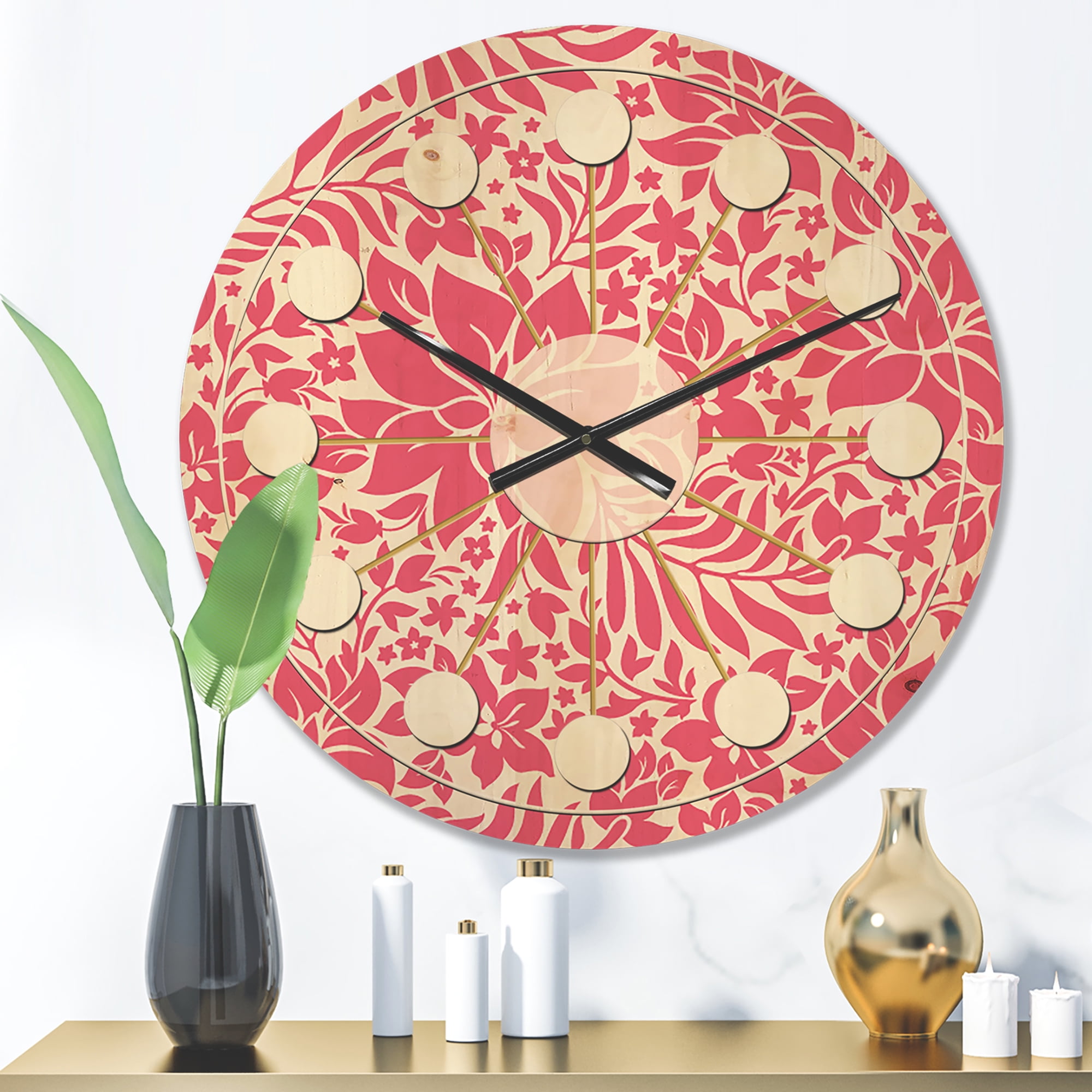 Designart 'Abstract Retro Flower Design II' Mid-Century Modern Wood Wall Clock
