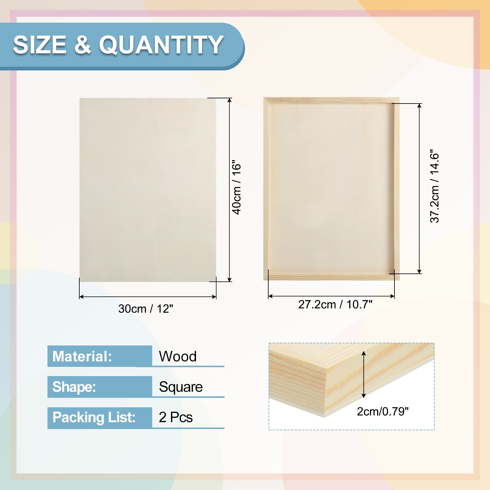 Uxcell 2Pcs Wood Canvas Boards, 12x16 Inch Wood Art Canvases Square Unfinished Wood Panel for Painting, Crafts, DIY Projects, Pouring Art
