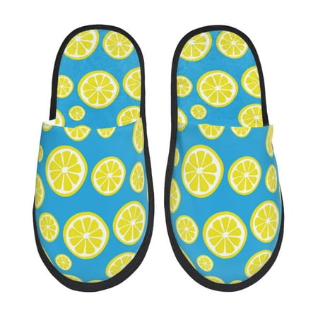 

House Slippers for Women Men - blue Lemon Warm Non-slip Mens Womens Slippers Cozy Slip-on House Shoes Bedroom Outdoor Indoor Slippers for Men
