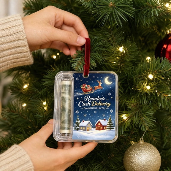 Christmas Cash Gift Ornament with Slot for Money or Gift Card | Clear Acrylic Hanging Pendant for Bills | Xmas Tree Holiday Party Decoration | Surprise Cash Holder for Family, Teachers, Coworkers