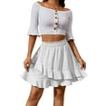 thumbnail image 1 of Seyurigaoka Women's Summer Ruffled Half-body Skirts Solid Color Sweet Elastic High Waist A-Line Mini Skirt for Party Club Streetwear, 1 of 3