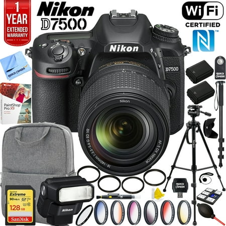 Nikon D7500 20.9MP DX-Format DSLR Camera with 18-140mm ED VR Zoom Lens SB-300 Speedlight Flash and Sandisk 128GB SDXC Memory and Pro Accessory (Best Speedlight For Nikon D800)