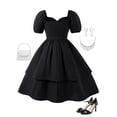 thumbnail image 5 of MEZZALL Dresses Elegant Girls Heart Neckline Sleeve Little Black Dress Summer Party Formal Gown Versatile Kids Crew Neck Solid Color Child Sundress, 5 of 6